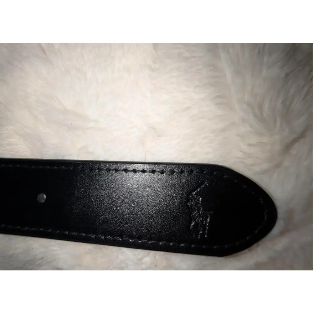 Ralph Lauren Polo Mens Black Leather Belt Silver Buckle Size L Capsule Wardrobe